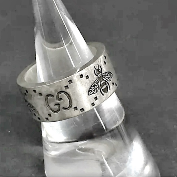 GUCCI GG Logo Bee Silver 925 Ring - Picture 4 of 6